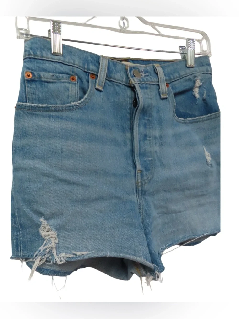 Levi’s Ribcage Shorts 27 High Rise Distressed Cutoff Denim Light Wash - Picture 5 of 11